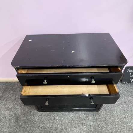 Simple Rustic Black Painted Wooden Cabinet Two Drawers Double Cupboard