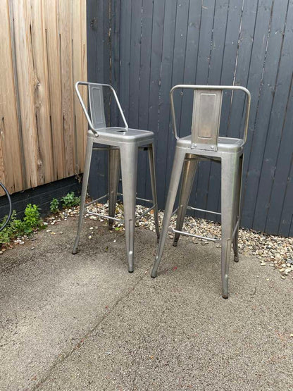 Pair Chrome Metal Bar Stools Handles Kitchen Dining Home Bar