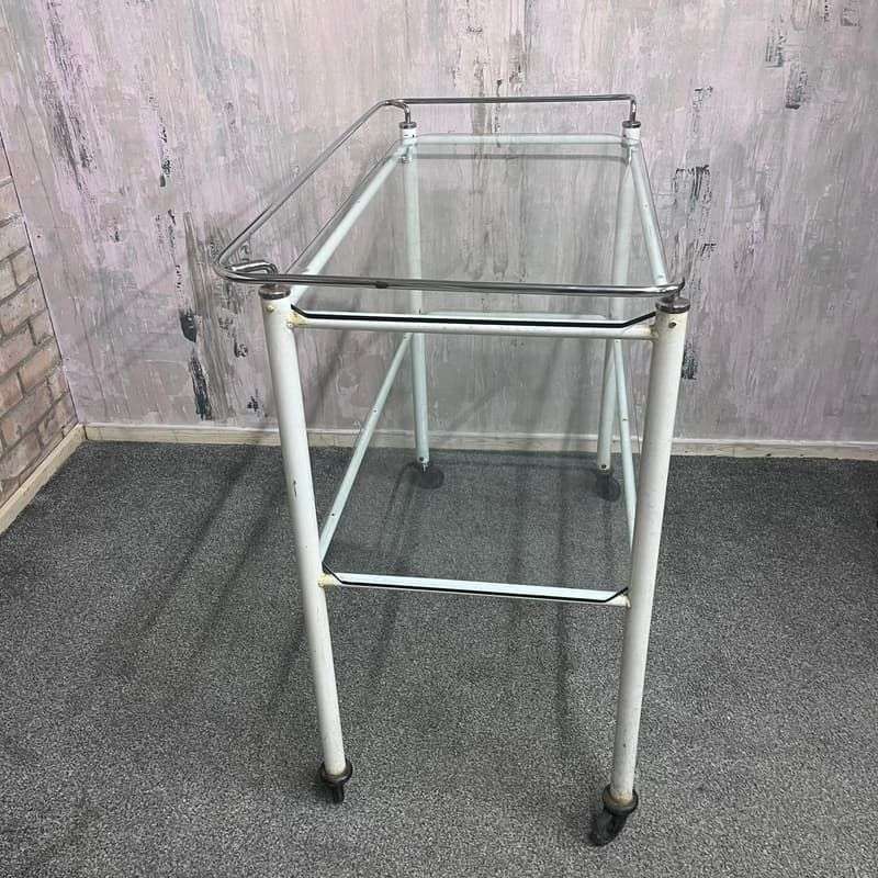 Vintage Metal Glass Medical 2 Tier Trolley Wheels Drinks Trolley Hospitality