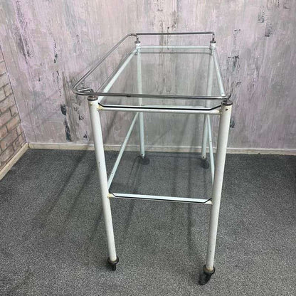 Vintage Metal Glass Medical 2 Tier Trolley Wheels Drinks Trolley Hospitality