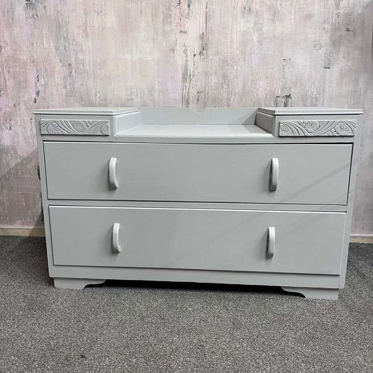 1950s Painted Dark Wood Dressing Table With 2 Drawers Pale Grey