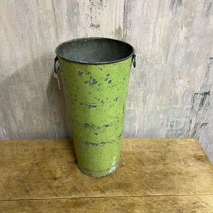Vintage Green Galvanised Florist Flower Pot Vase With Handles
