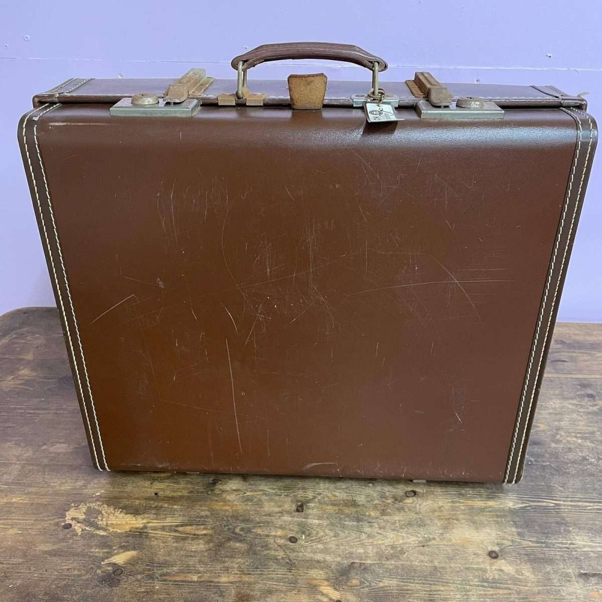 Vintage Paxall Dark Brown Suitcase with Leather Trim Internal Straps Suit Rail