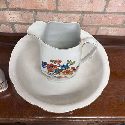 Vintage Rubian Art Pottery Jug Bowl &amp; Pot Orange Floral Design