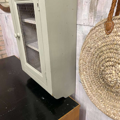 Painted Shabby Chic Kitchen Wall Cupboard 2 Shelves Chicken Wire Door