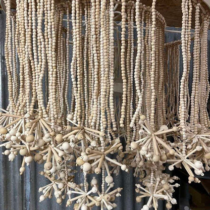 Anthropologie Cream Wooden Beaded Star Pendant Chandelier Light Fitting