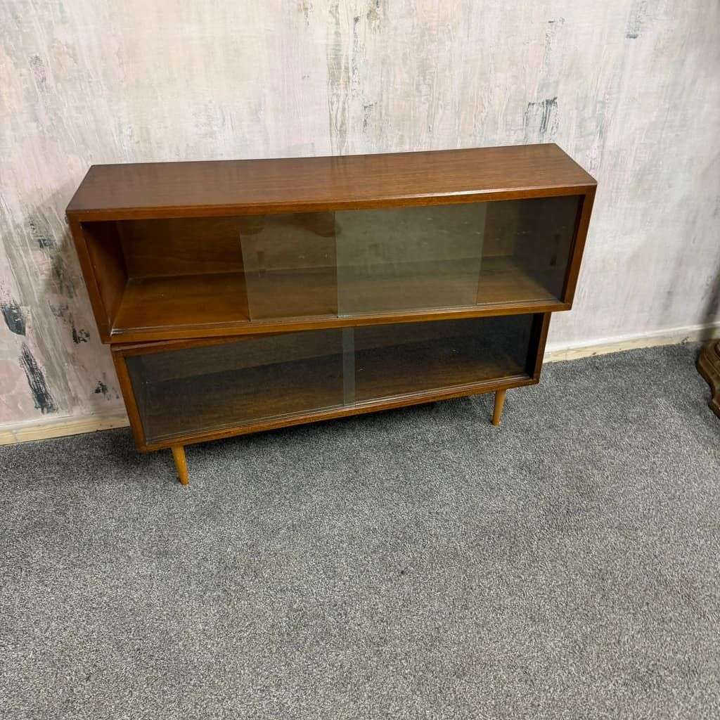 Pair Mid Century Herbert E Gibbs Glazed Low Bookcases Tapered Legs