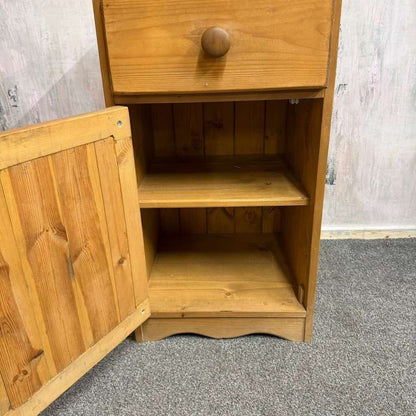 Pine Side Pot Cupboard Single Drawer Over Cupboard Knob Handles Scalloped Edge