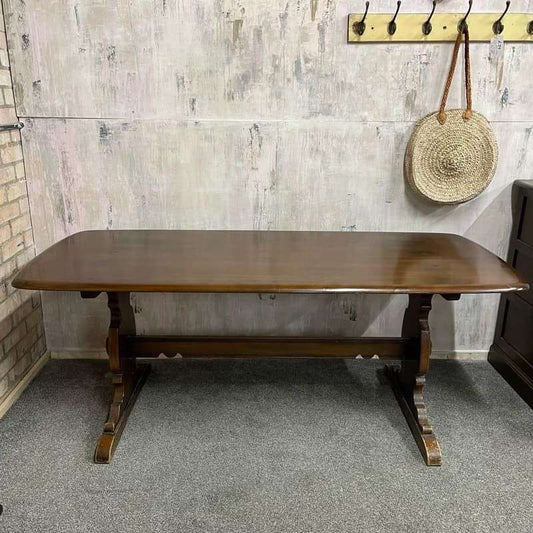 Ercol 6ft Dark Wood Refectory Dining Table Mid Century