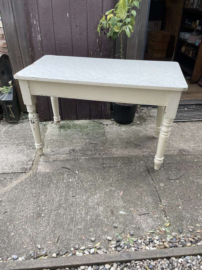 Vintage Melamine Topped Painted Kitchen Table Shabby Chic with Drawer