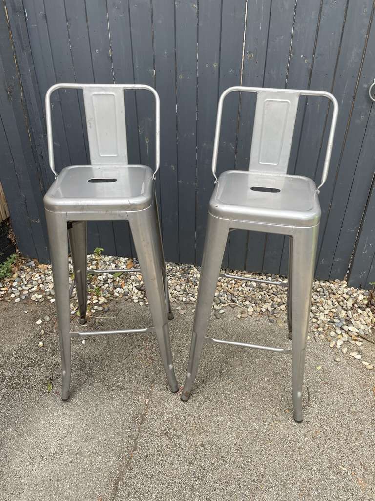 Pair Chrome Metal Bar Stools Handles Kitchen Dining Home Bar
