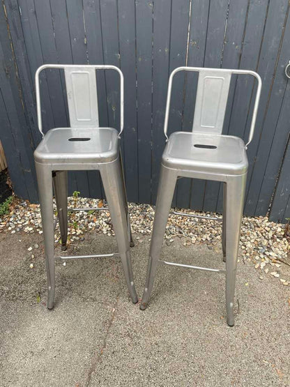 Pair Chrome Metal Bar Stools Handles Kitchen Dining Home Bar