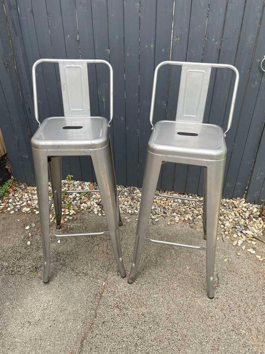 Pair Chrome Metal Bar Stools Handles Kitchen Dining Home Bar