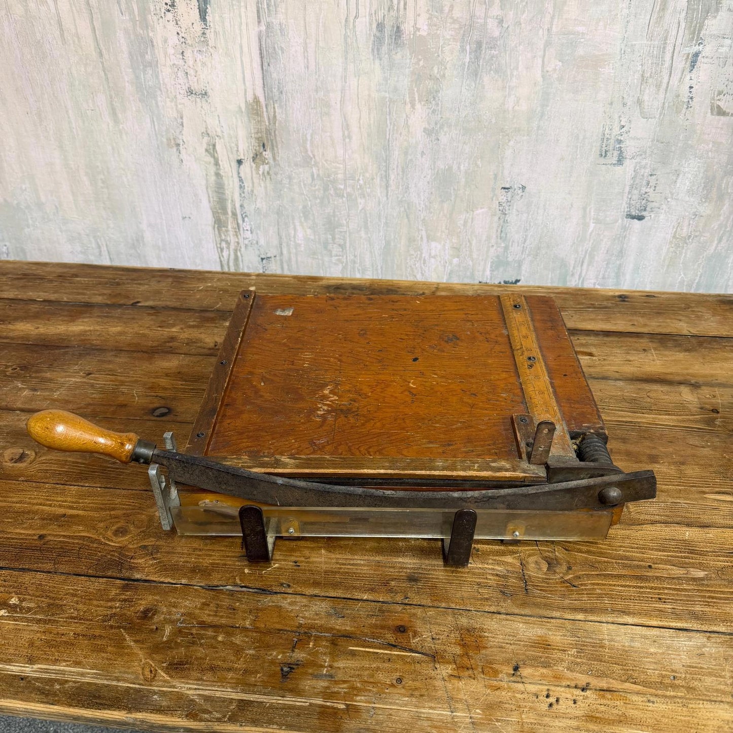 Antique Wooden Paper Tabletop Guillotine by Alfred Gilbert Ruler
