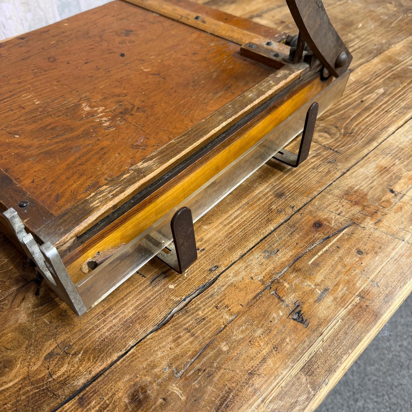 Antique Wooden Paper Tabletop Guillotine by Alfred Gilbert Ruler