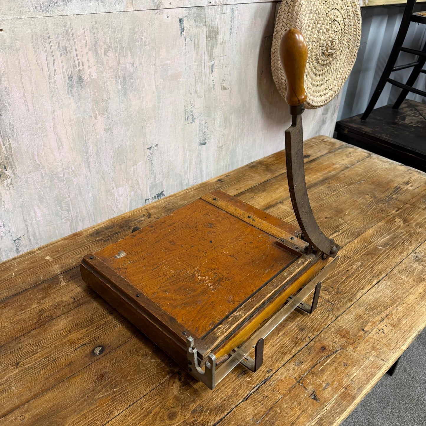 Antique Wooden Paper Tabletop Guillotine by Alfred Gilbert Ruler