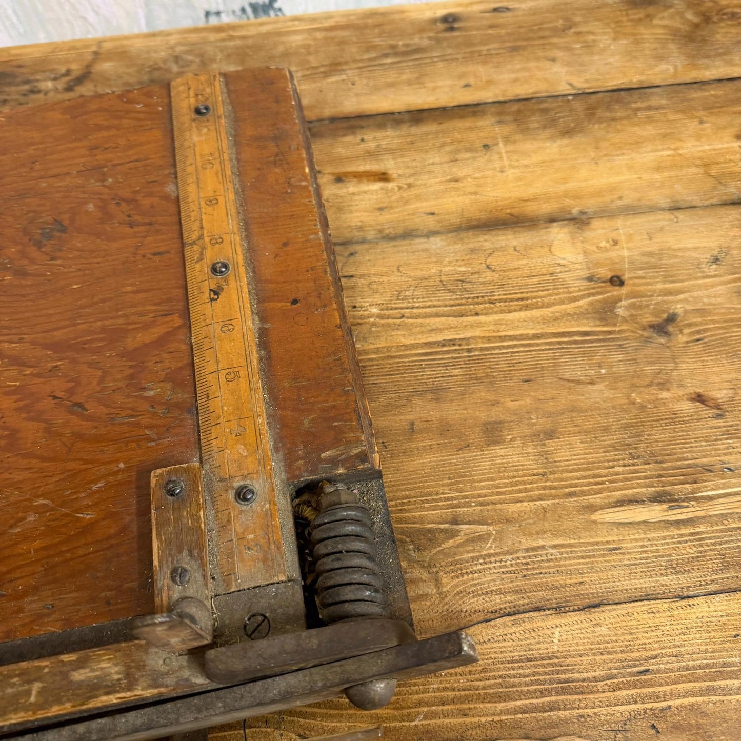 Antique Wooden Paper Tabletop Guillotine by Alfred Gilbert Ruler