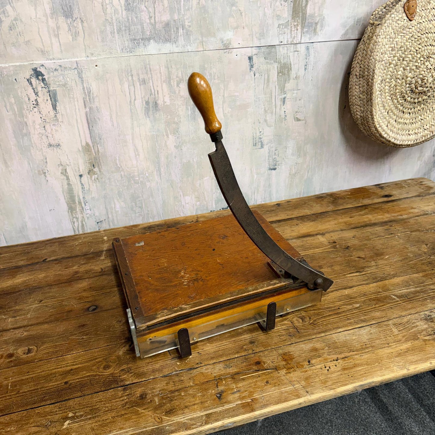 Antique Wooden Paper Tabletop Guillotine by Alfred Gilbert Ruler