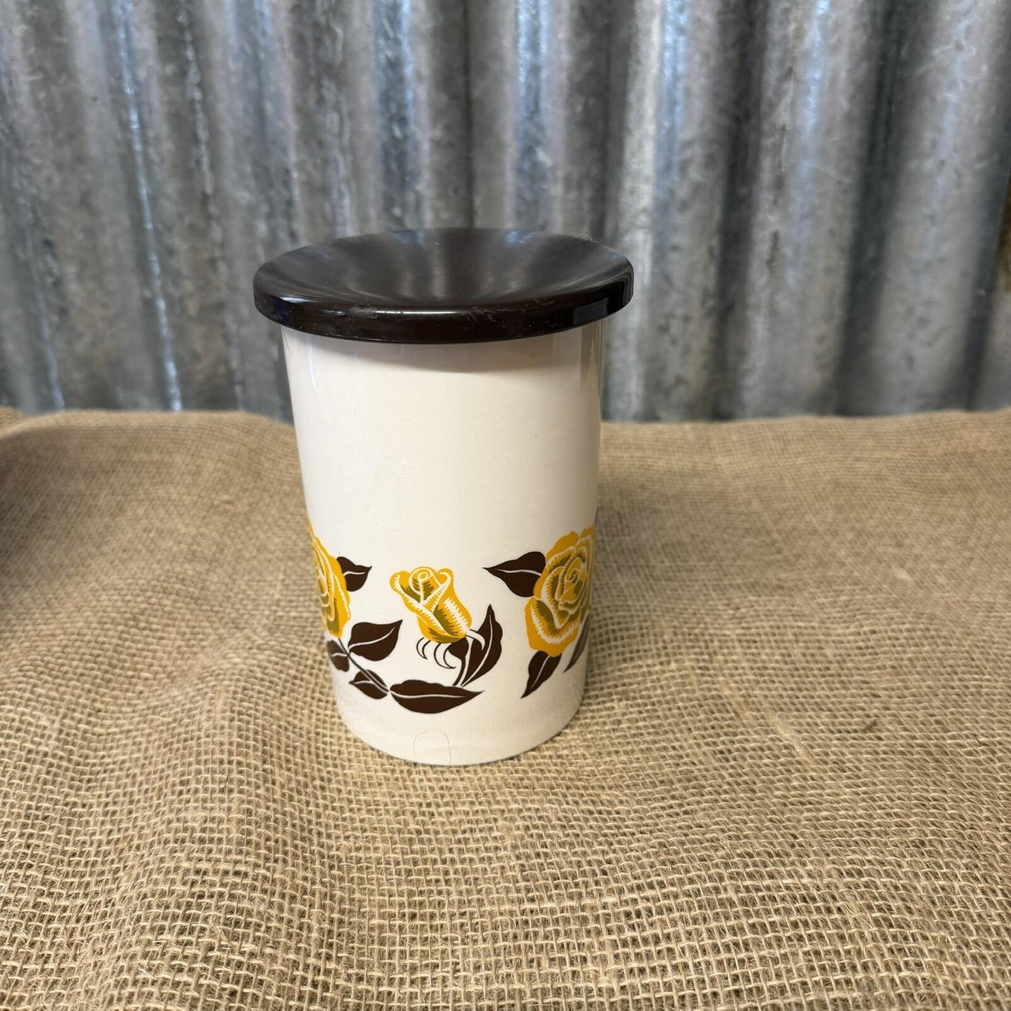 Vintage Crown Devon Coffee Storage Jar Mid Century Rose Design Kitchenalia