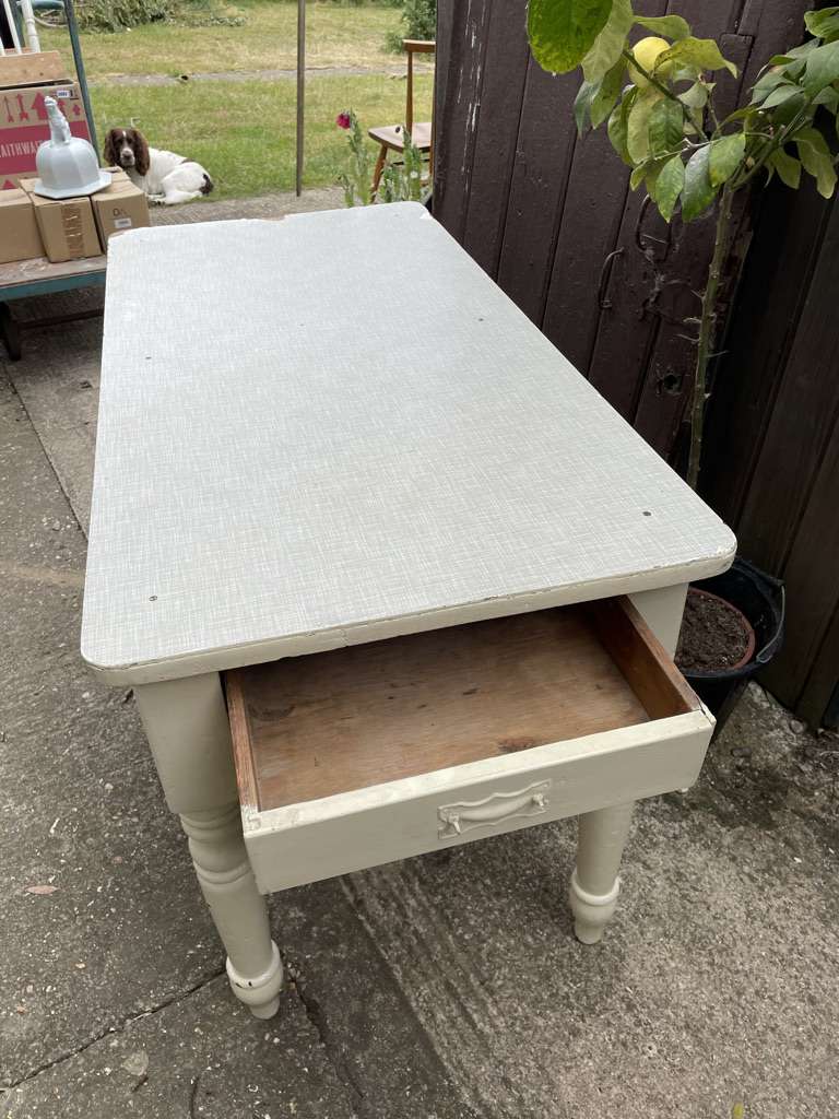 Vintage Melamine Topped Painted Kitchen Table Shabby Chic with Drawer