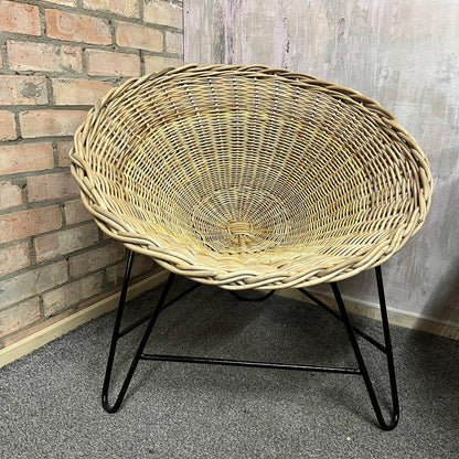 Near Pair MCM Bamboo Tub Chairs Black Metalwork Frames Style Of Roberto Mango