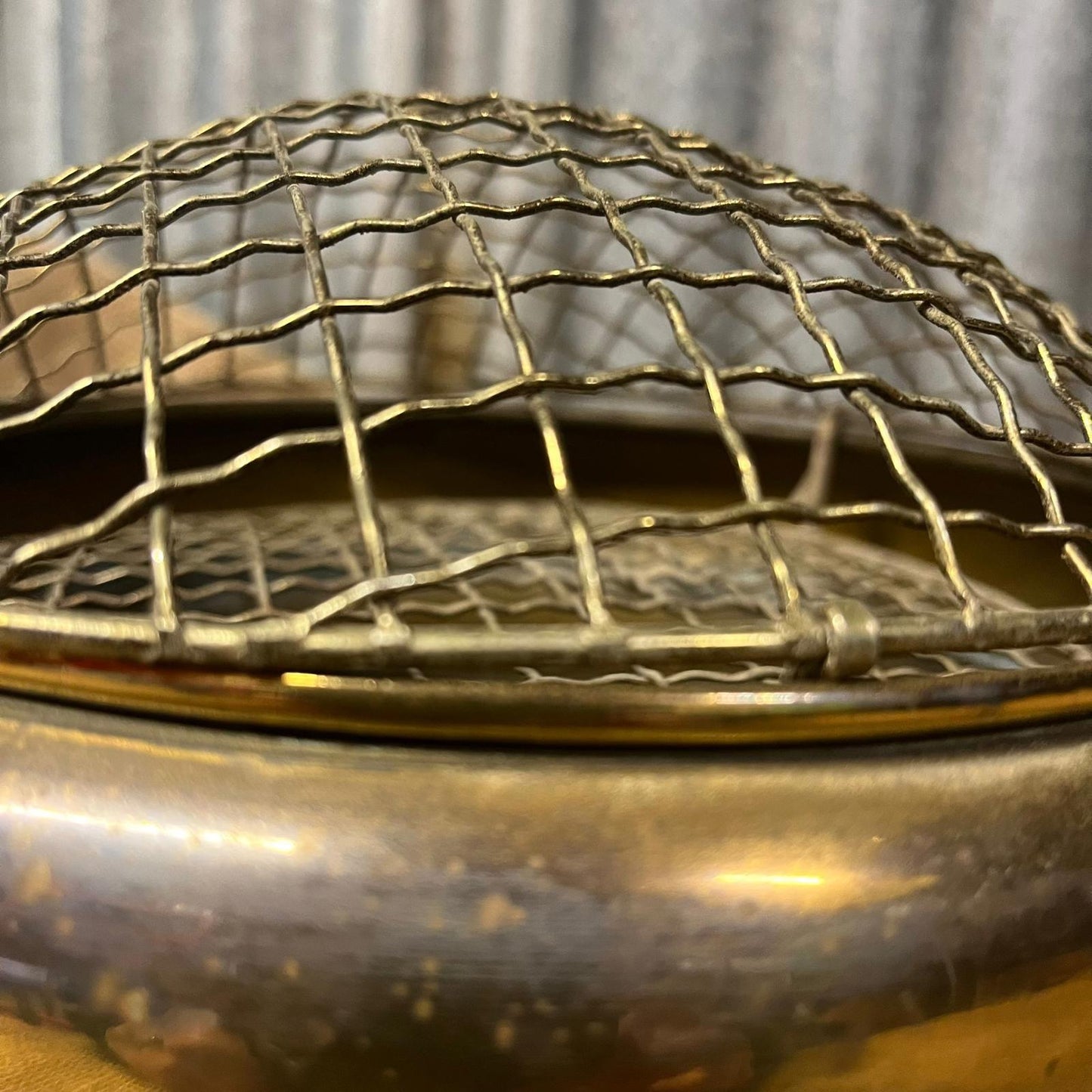 Vintage Brass Effect Possibly Copper Circular Posy Bowl Flower Display Mesh Top