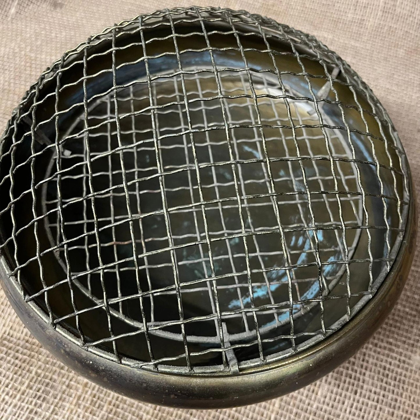 Vintage Brass Effect Possibly Copper Circular Posy Bowl Flower Display Mesh Top