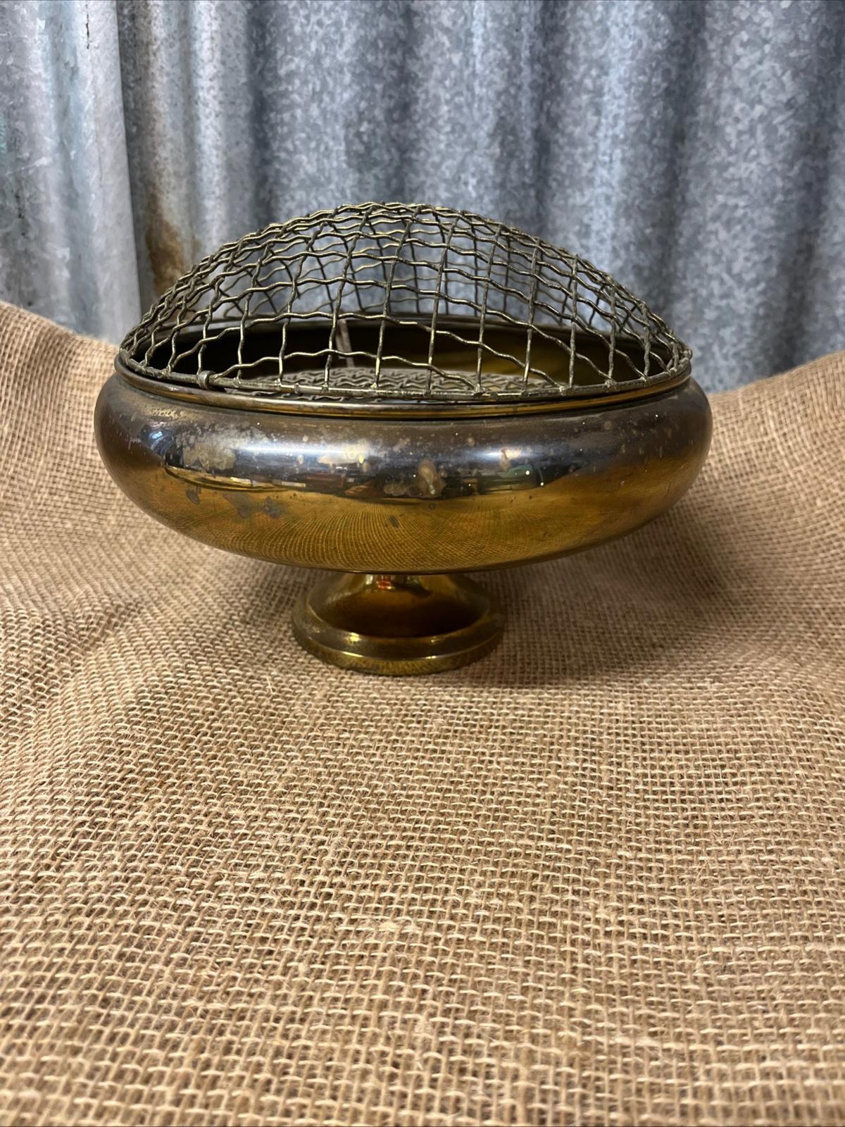 Vintage Brass Effect Possibly Copper Circular Posy Bowl Flower Display Mesh Top
