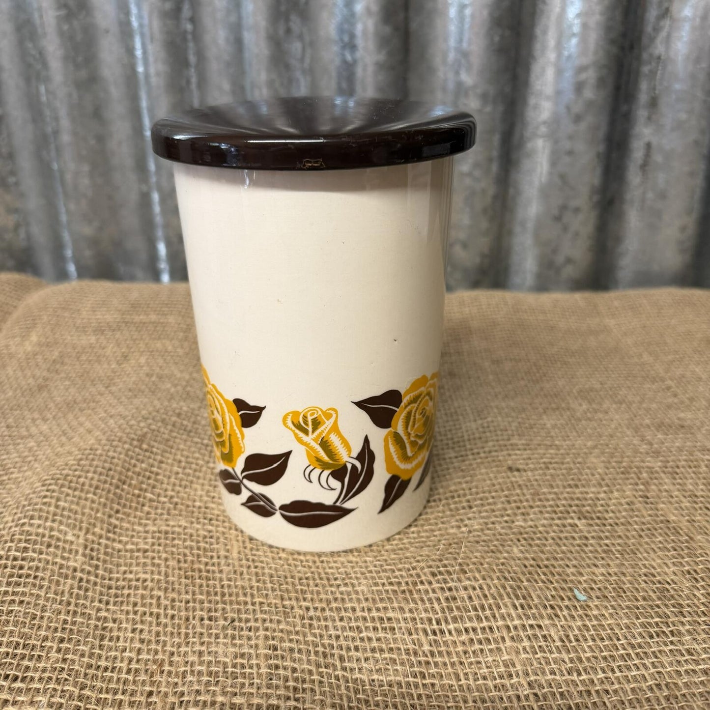 Vintage Crown Devon Sugar Storage Jar Mid Century VGC Rose Design Kitchenalia