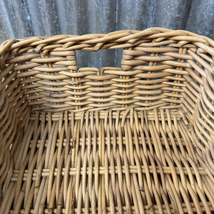 Rectangular Deep Wicker Storage Basket With Internal Handles