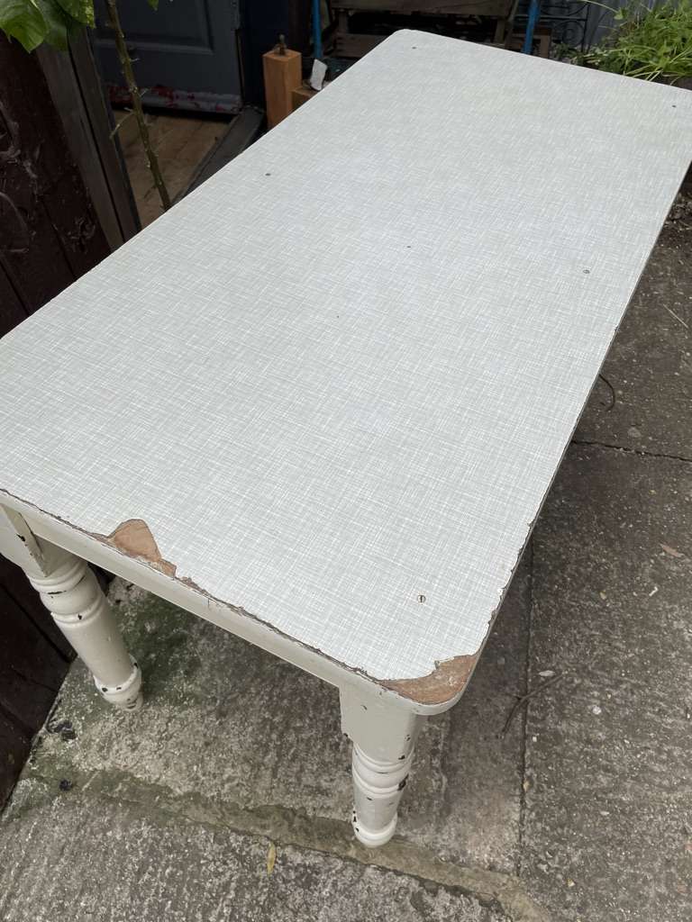 Vintage Melamine Topped Painted Kitchen Table Shabby Chic with Drawer