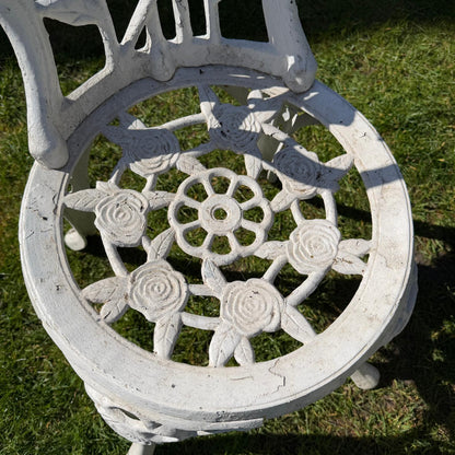 3 Piece Cast Aluminium White Bistro Set Table 2 Chairs Great Patina Rose Design