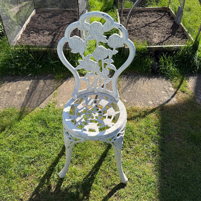 3 Piece Cast Aluminium White Bistro Set Table 2 Chairs Great Patina Rose Design