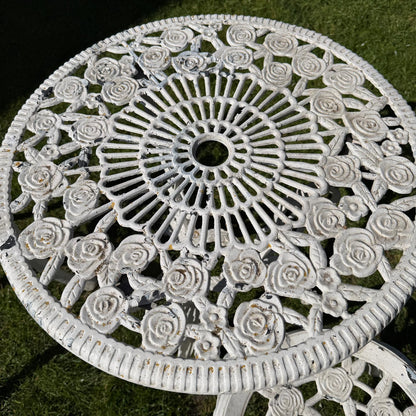 3 Piece Cast Aluminium White Bistro Set Table 2 Chairs Great Patina Rose Design