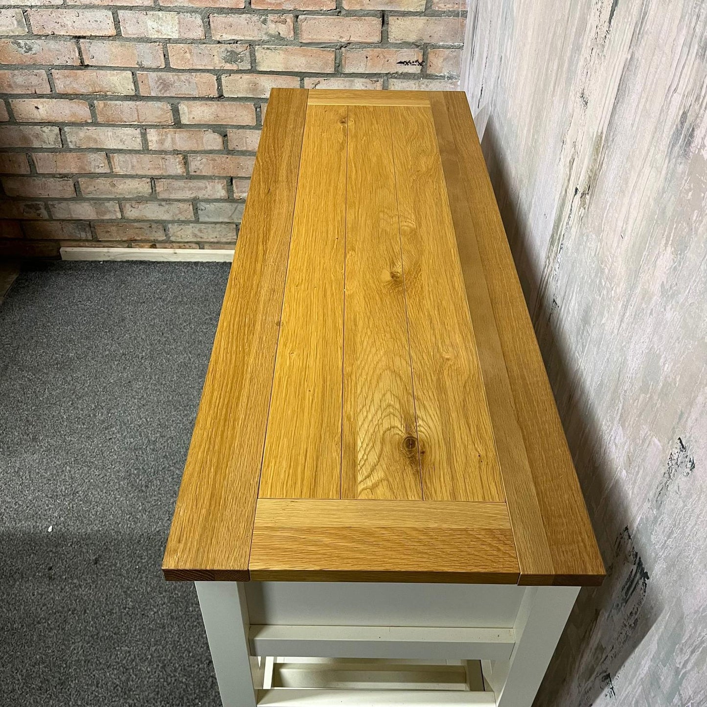 Solid Wood Console Table With Wine Rack Shelf & 2 Drawers Brass Effect Handles