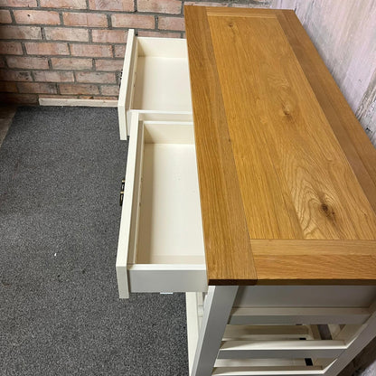 Solid Wood Console Table With Wine Rack Shelf & 2 Drawers Brass Effect Handles