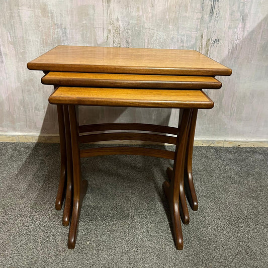 Mid Century Set Of 3 1960s/70s Teak Crossbanded Nest Of Tables Danish Style