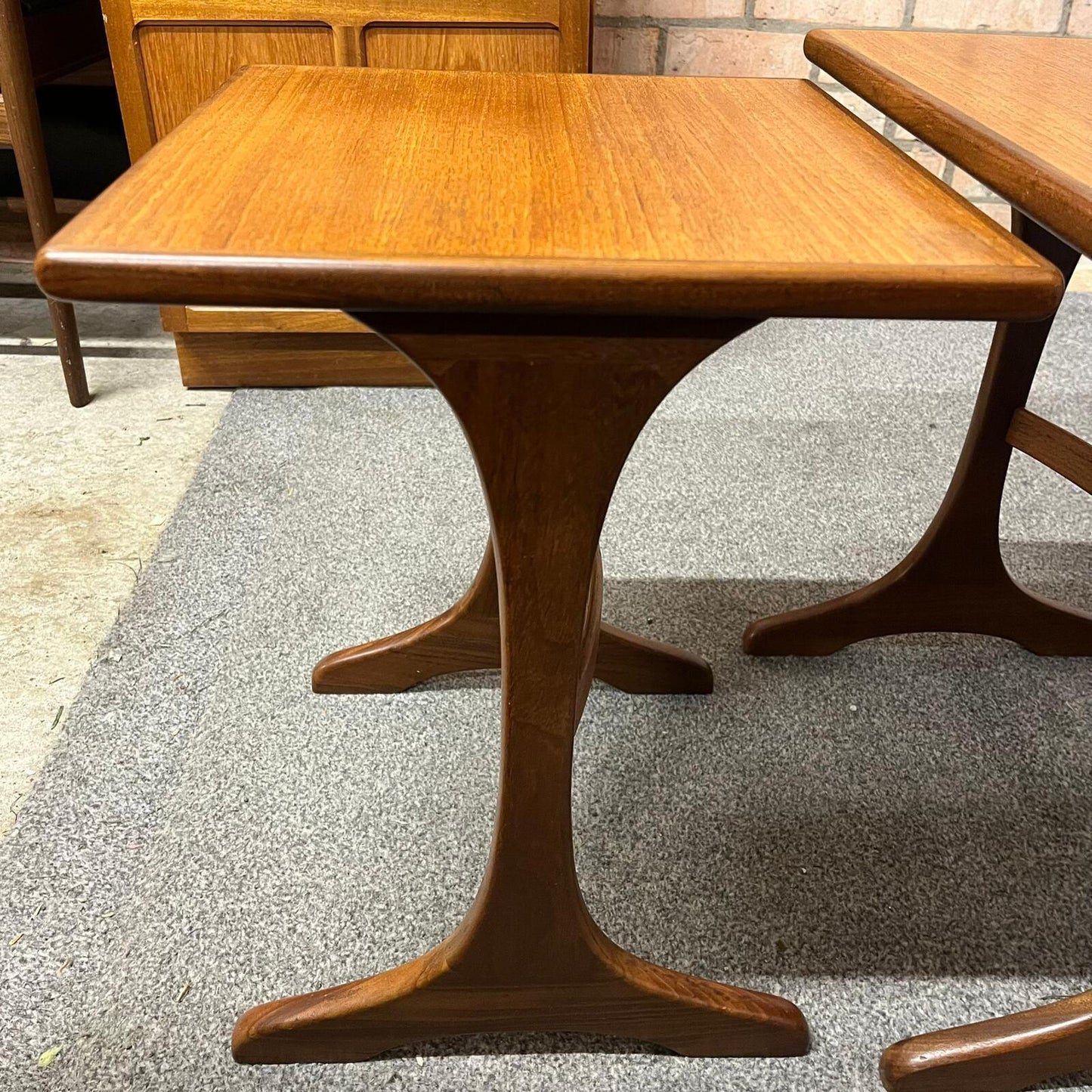 Mid Century Set Of 3 1960s/70s Teak Crossbanded Nest Of Tables Danish Style