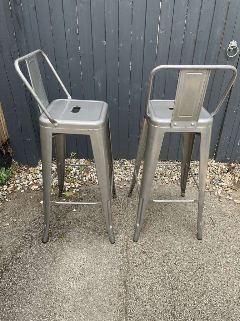 Pair Chrome Metal Bar Stools Handles Kitchen Dining Home Bar