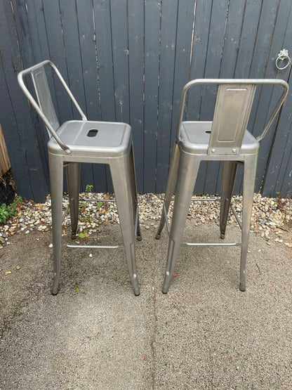 Pair Chrome Metal Bar Stools Handles Kitchen Dining Home Bar
