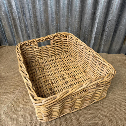 Rectangular Deep Wicker Storage Basket With Internal Handles