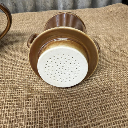 Vintage 1960s Pillivuyt French Drip Coffee Pot Glazed Brown Lustre Side Spout
