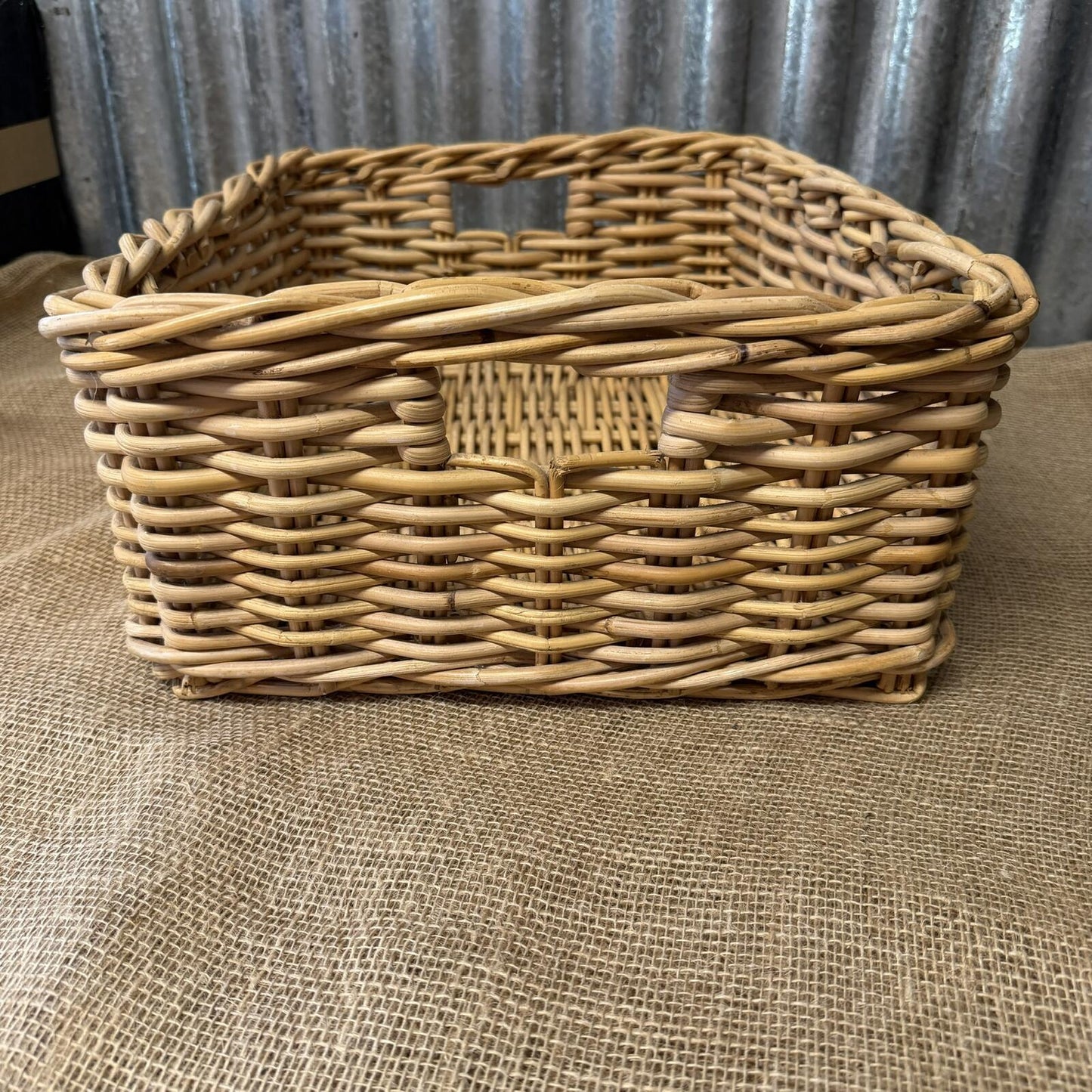 Rectangular Deep Wicker Storage Basket With Internal Handles