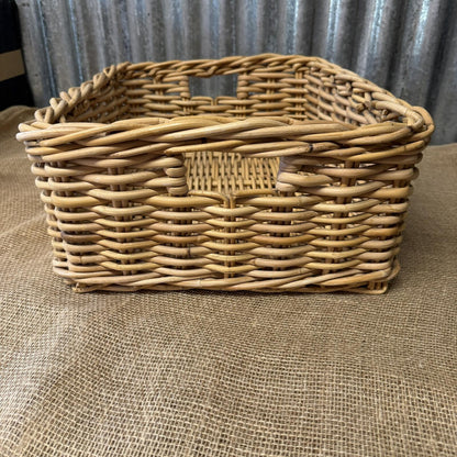 Rectangular Deep Wicker Storage Basket With Internal Handles