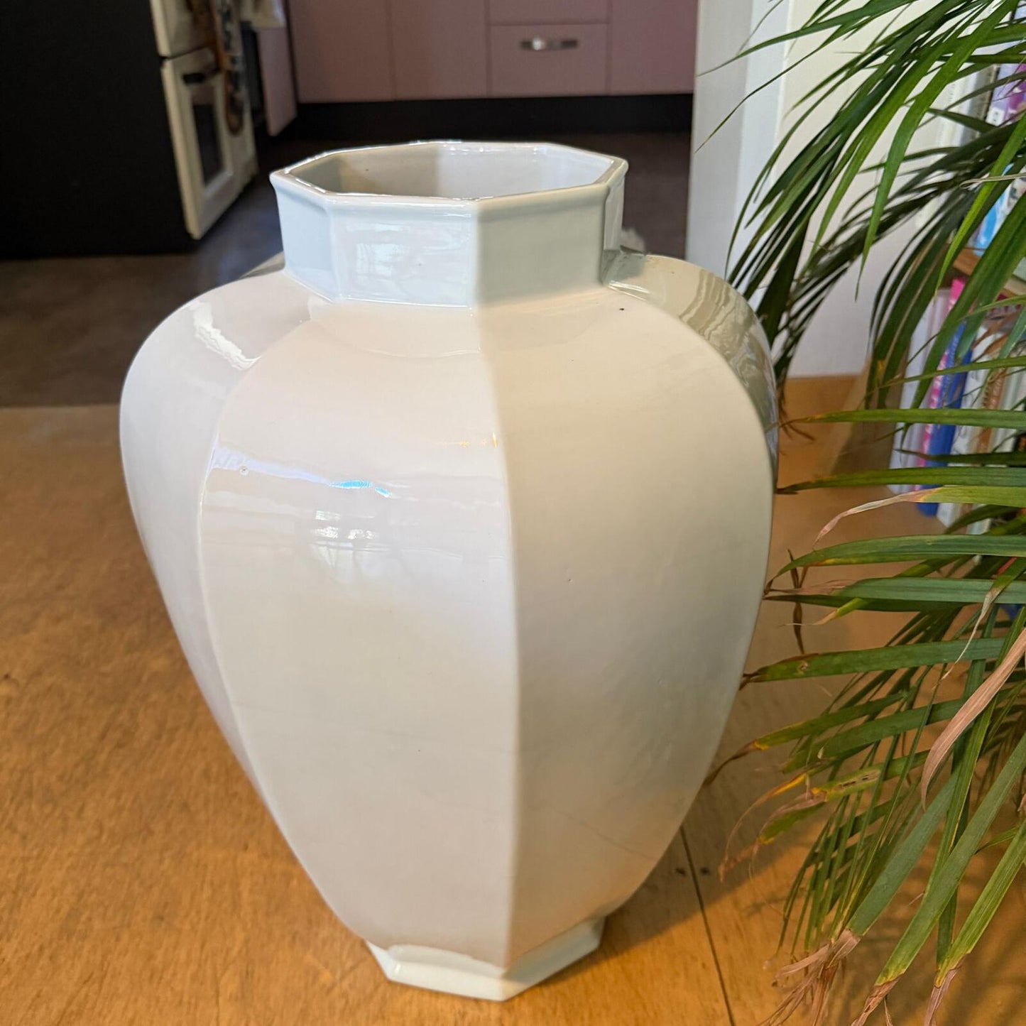 Porcelain Octagonal Beaker Vase Reproduction by De Gournay In Blanc De Chine