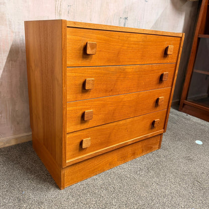 Danish Domino Mobelfabrik Low Chest of 4 Drawers Mid Century Square Pulls Plinth
