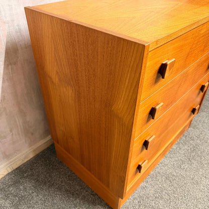 Danish Domino Mobelfabrik Low Chest of 4 Drawers Mid Century Square Pulls Plinth