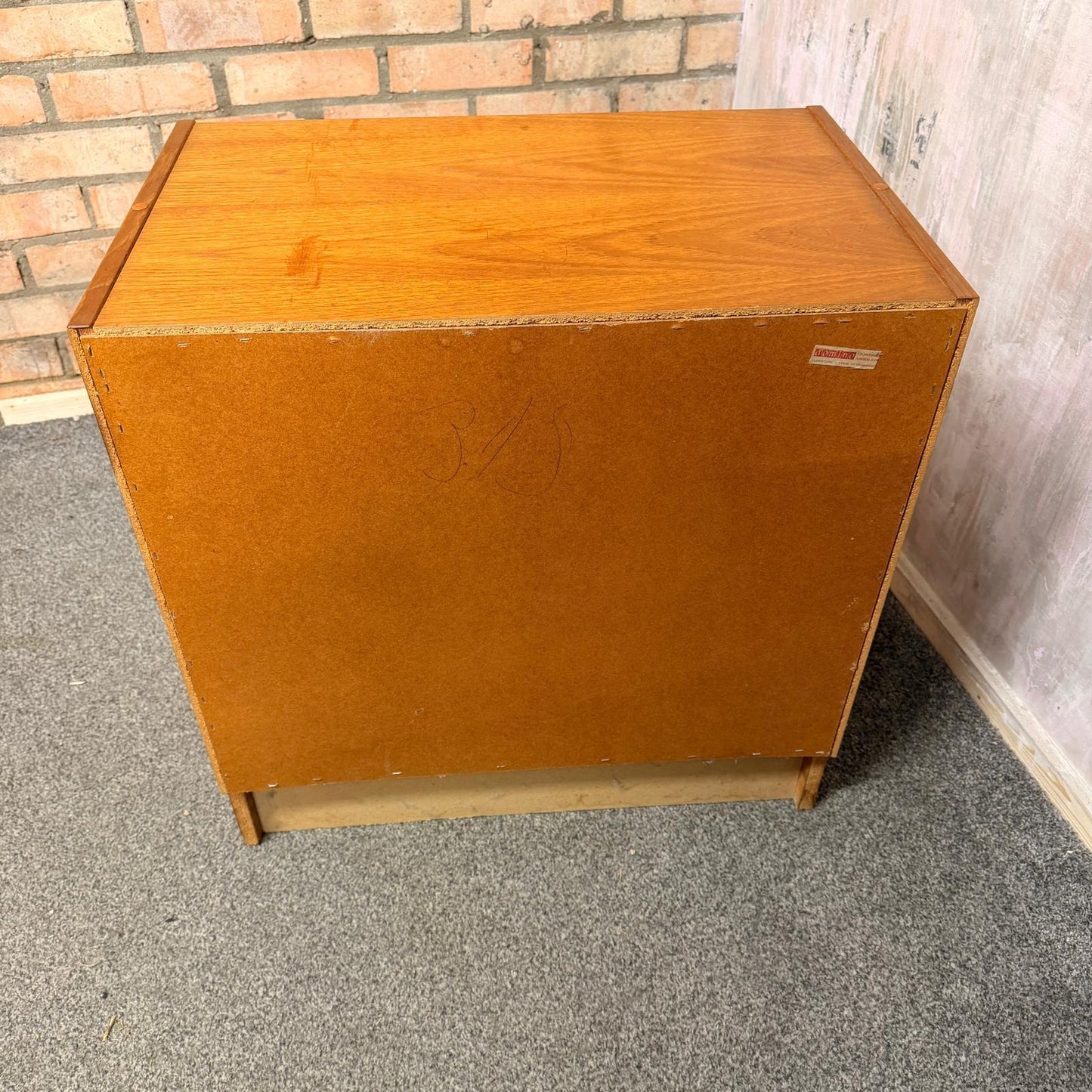 Danish Domino Mobelfabrik Low Chest of 4 Drawers Mid Century Square Pulls Plinth