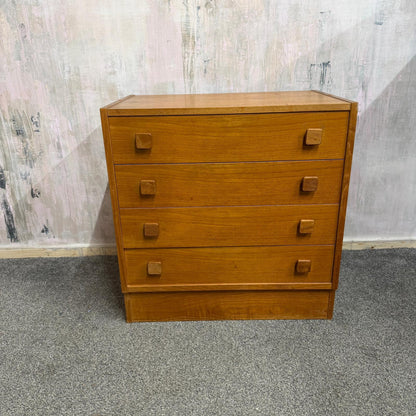 Danish Domino Mobelfabrik Low Chest of 4 Drawers Mid Century Square Pulls Plinth