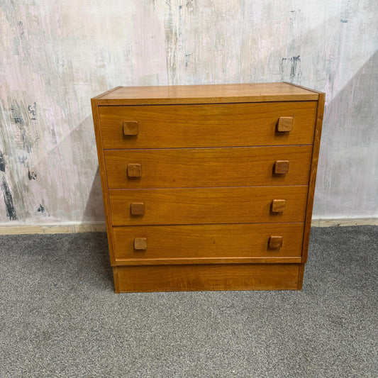 Danish Domino Mobelfabrik Low Chest of 4 Drawers Mid Century Square Pulls Plinth